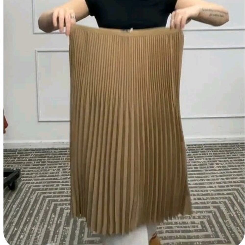 NWT Eileen Fisher Tan Fluid PLEATED MAXI Wool Silk A-Line Skirt Size Large